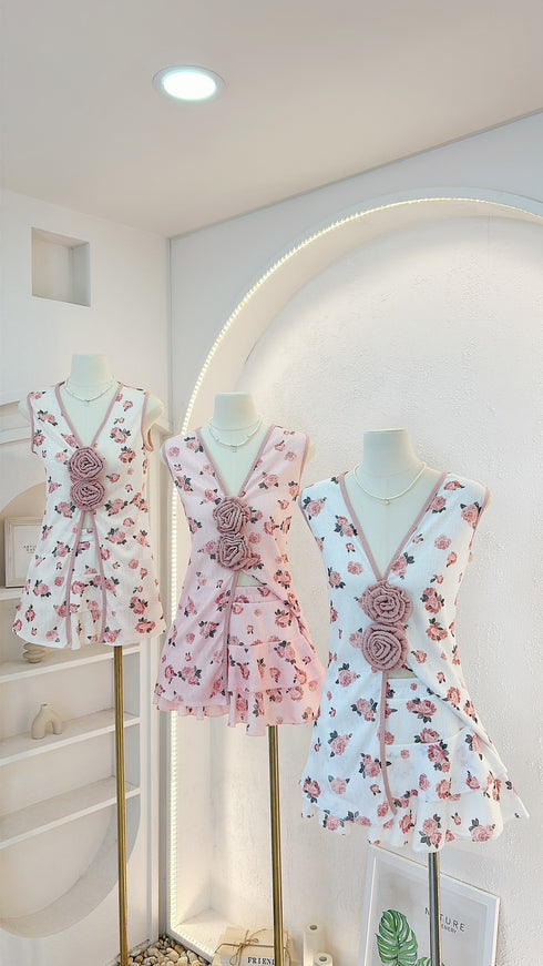 G-Fashion High Fashion Floral Rose Decor With Mini Skirts Sets